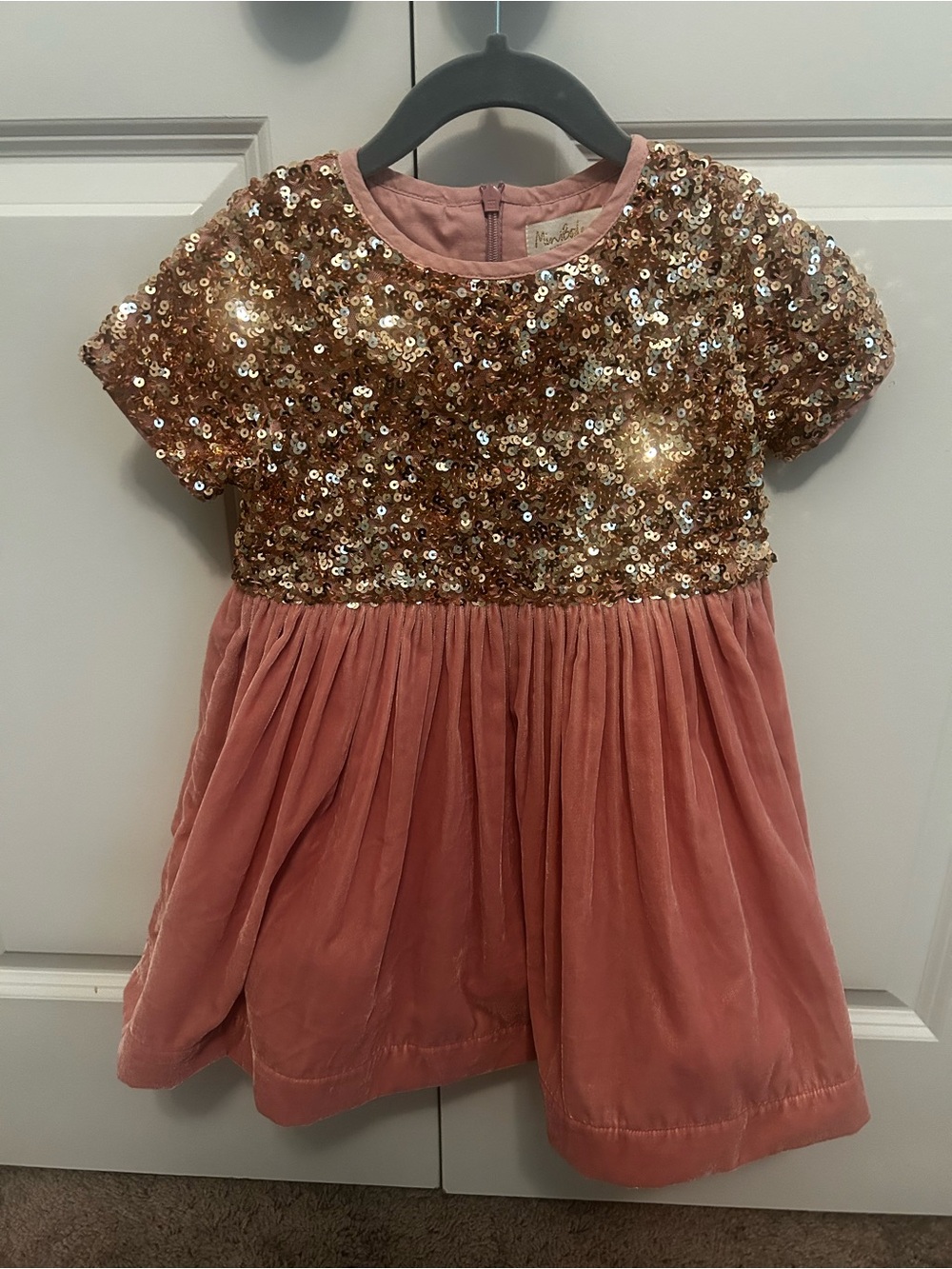 Mini Boden Rose Gold Sequin and Velvet Dress.